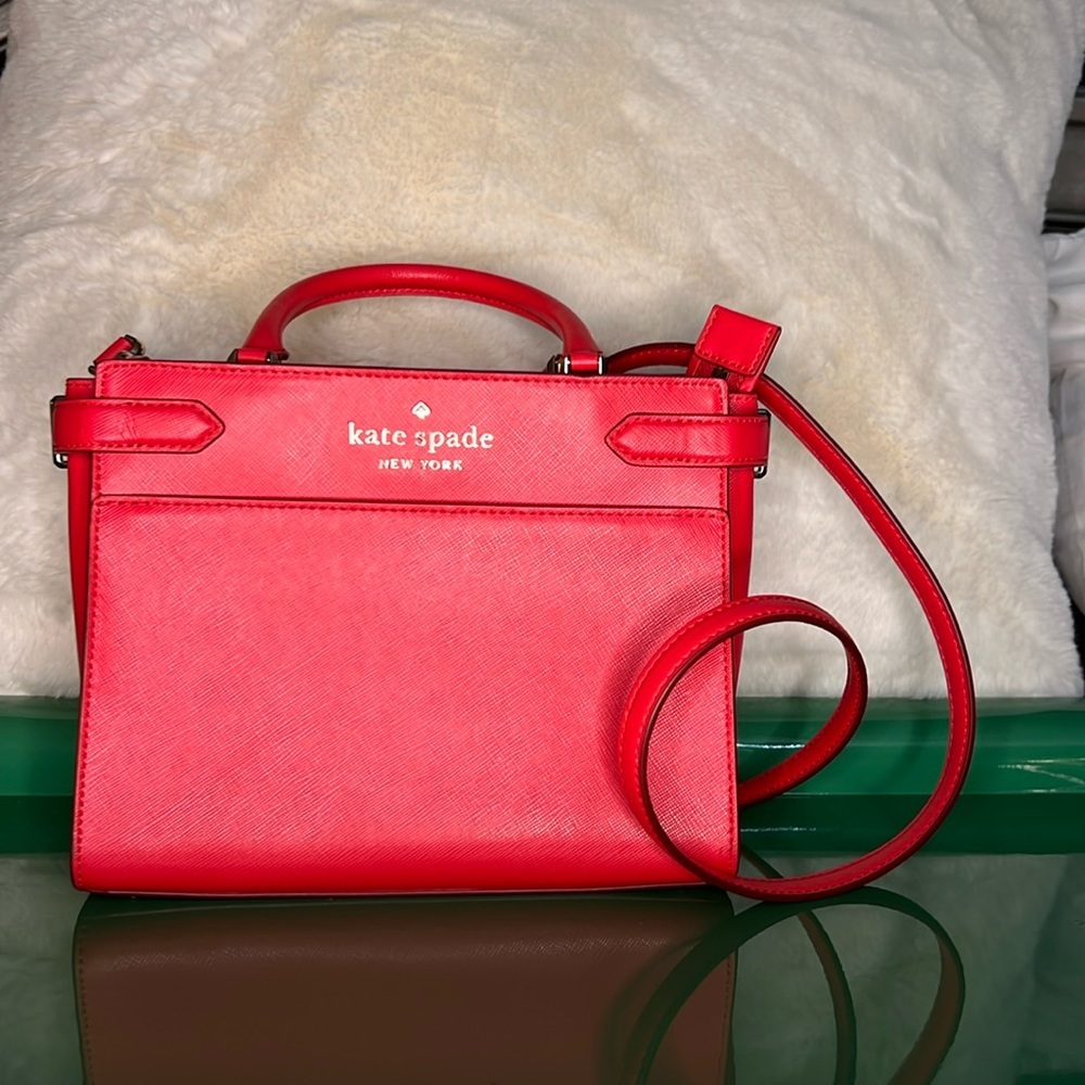 Kate Spade Small Staci Satchel Crossbody - Red - Dark Watermelon